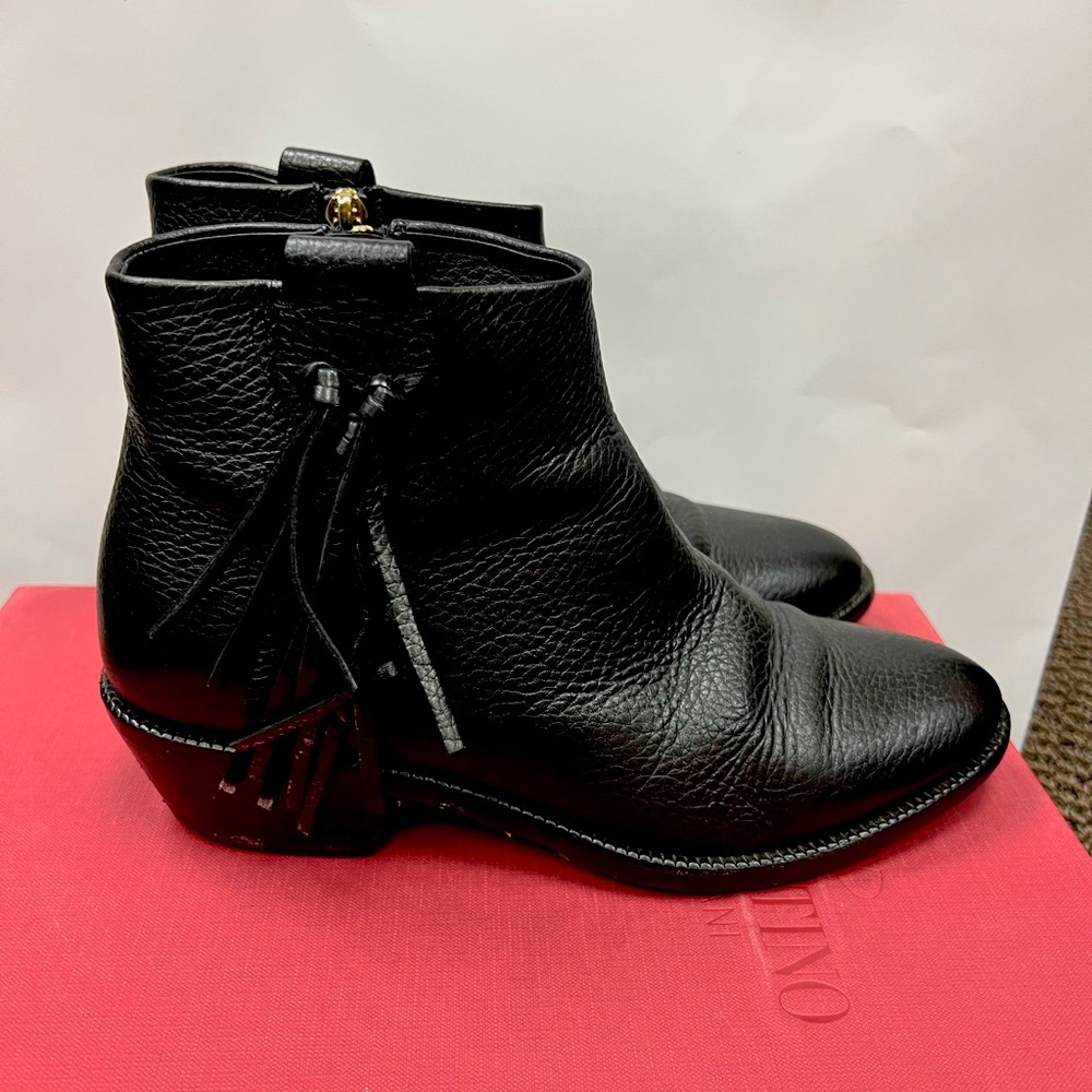 Valentino leather fringe ankle boots size 36